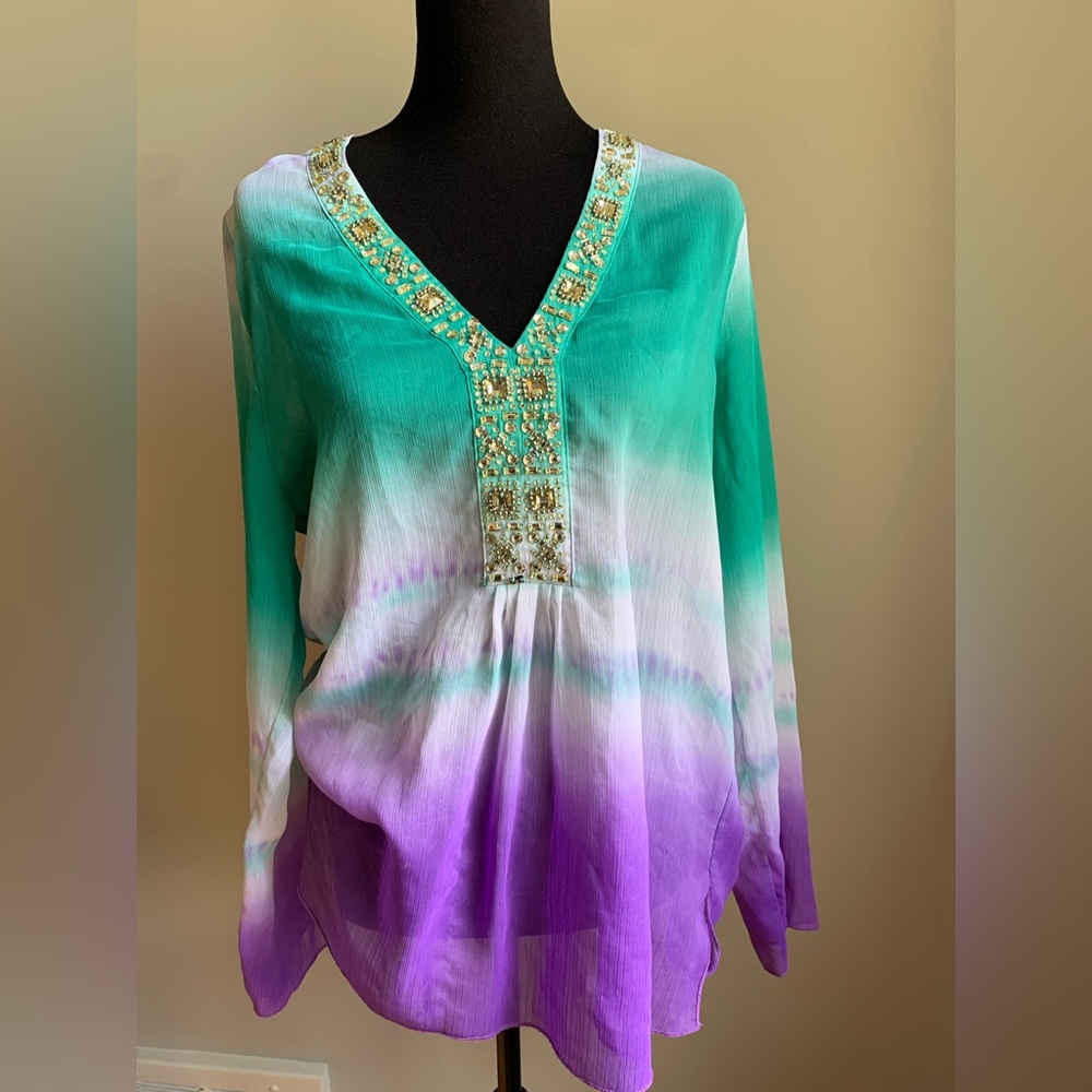 Laura Ashley sheer jeweled tunic